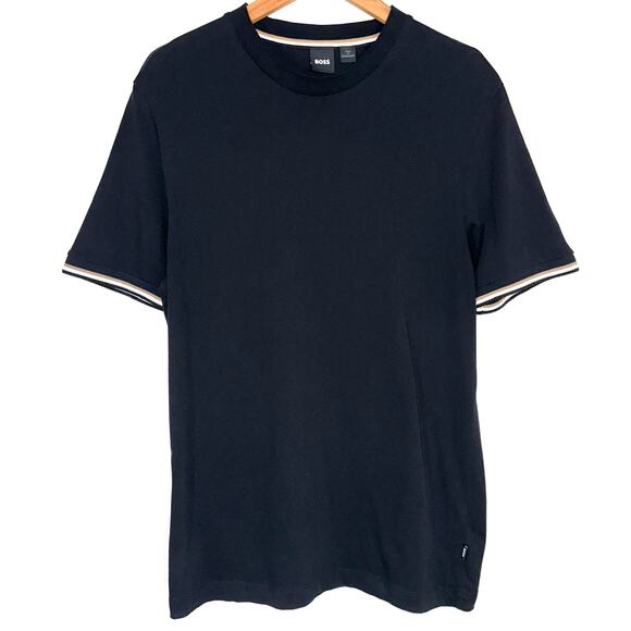 BOSS Hugo Boss Black Thompson 04 Short Sleeve Stripe Trim Cotton T-Shirt Size L - Picture 2 of 16